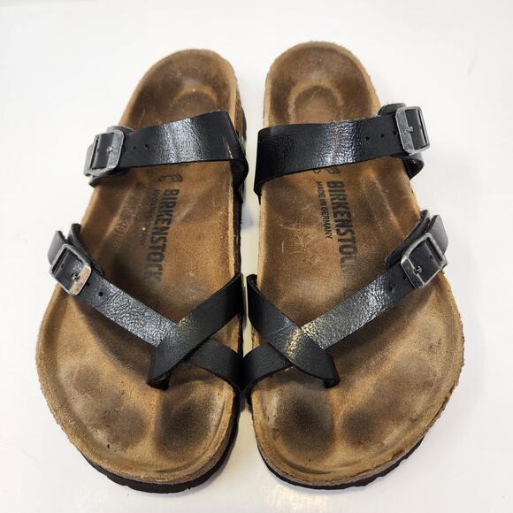 Birkenstock Mayari Black Birko Flor Slip On Sandal Size 38 US Women 7 Toe Loop - Picture 2 of 8
